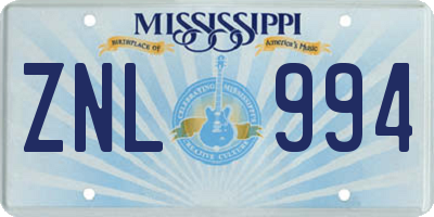 MS license plate ZNL994