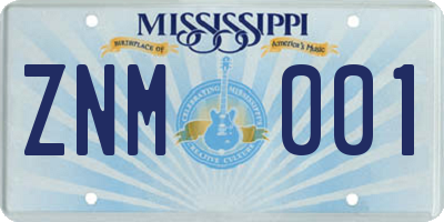 MS license plate ZNM001