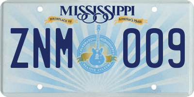 MS license plate ZNM009
