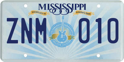 MS license plate ZNM010