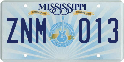 MS license plate ZNM013