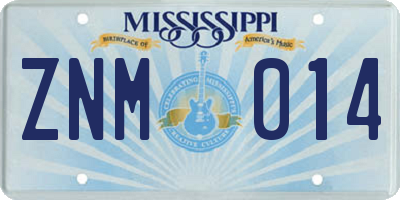 MS license plate ZNM014