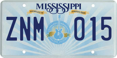 MS license plate ZNM015