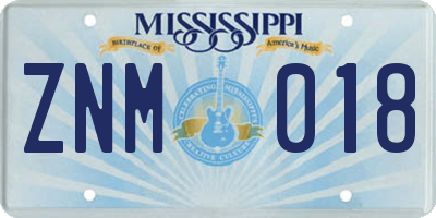 MS license plate ZNM018