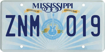 MS license plate ZNM019