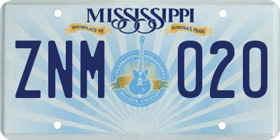 MS license plate ZNM020