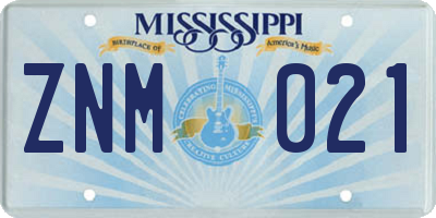 MS license plate ZNM021