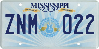 MS license plate ZNM022