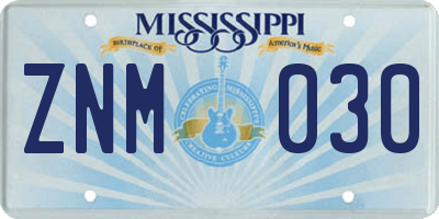 MS license plate ZNM030