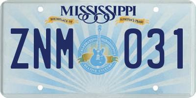 MS license plate ZNM031