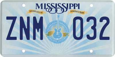MS license plate ZNM032