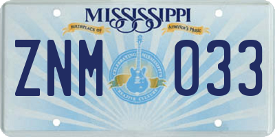 MS license plate ZNM033