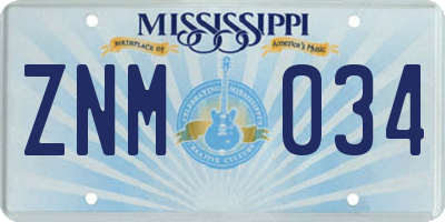 MS license plate ZNM034