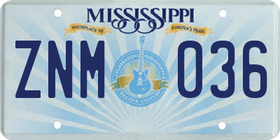 MS license plate ZNM036