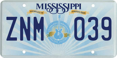 MS license plate ZNM039