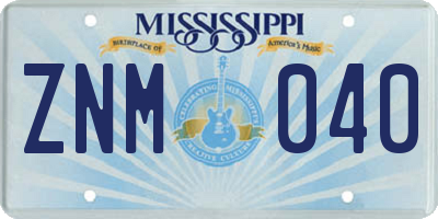 MS license plate ZNM040