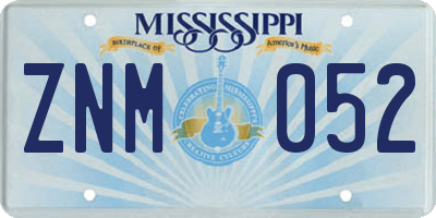MS license plate ZNM052