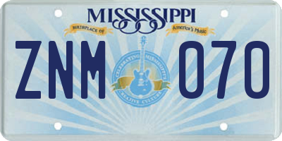 MS license plate ZNM070
