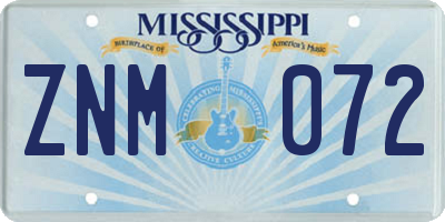 MS license plate ZNM072
