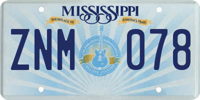 MS license plate ZNM078