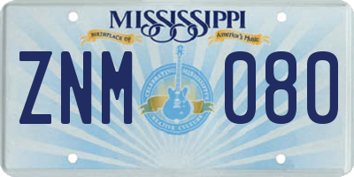 MS license plate ZNM080