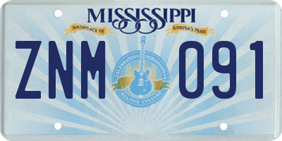 MS license plate ZNM091