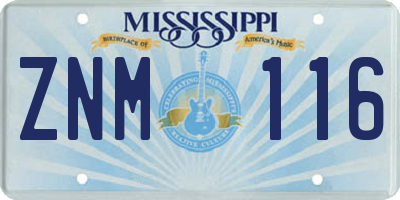 MS license plate ZNM116