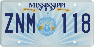 MS license plate ZNM118