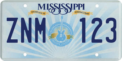 MS license plate ZNM123