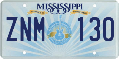 MS license plate ZNM130