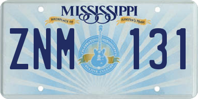 MS license plate ZNM131