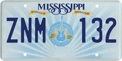 MS license plate ZNM132