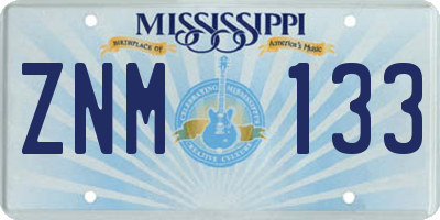 MS license plate ZNM133