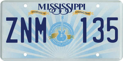 MS license plate ZNM135