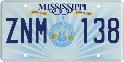 MS license plate ZNM138