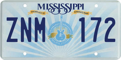 MS license plate ZNM172