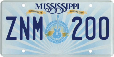 MS license plate ZNM200