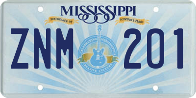 MS license plate ZNM201
