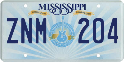 MS license plate ZNM204