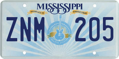 MS license plate ZNM205