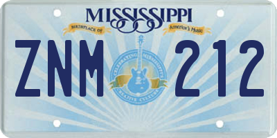 MS license plate ZNM212
