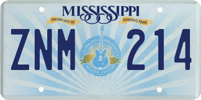 MS license plate ZNM214