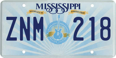 MS license plate ZNM218