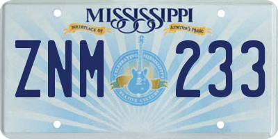 MS license plate ZNM233