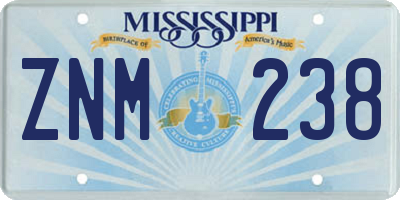 MS license plate ZNM238