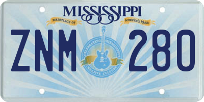 MS license plate ZNM280