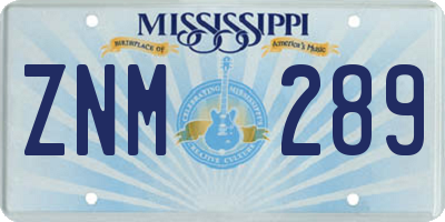 MS license plate ZNM289