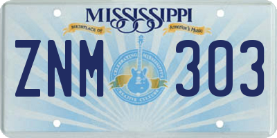 MS license plate ZNM303