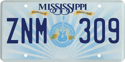 MS license plate ZNM309