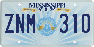 MS license plate ZNM310
